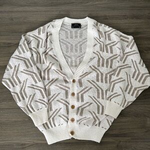Vintage Men’s Sears Gray and White Knit Sweater Geometric Pattern 3D Knit